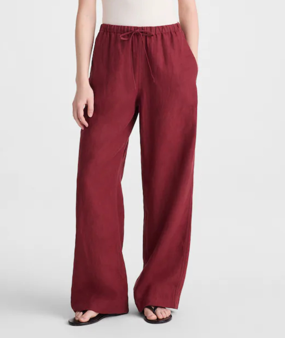 Madewell Pull On Linen Pants S NWT Dusty Merlot Burgundy Red NZ661 Wide Leg Boho
